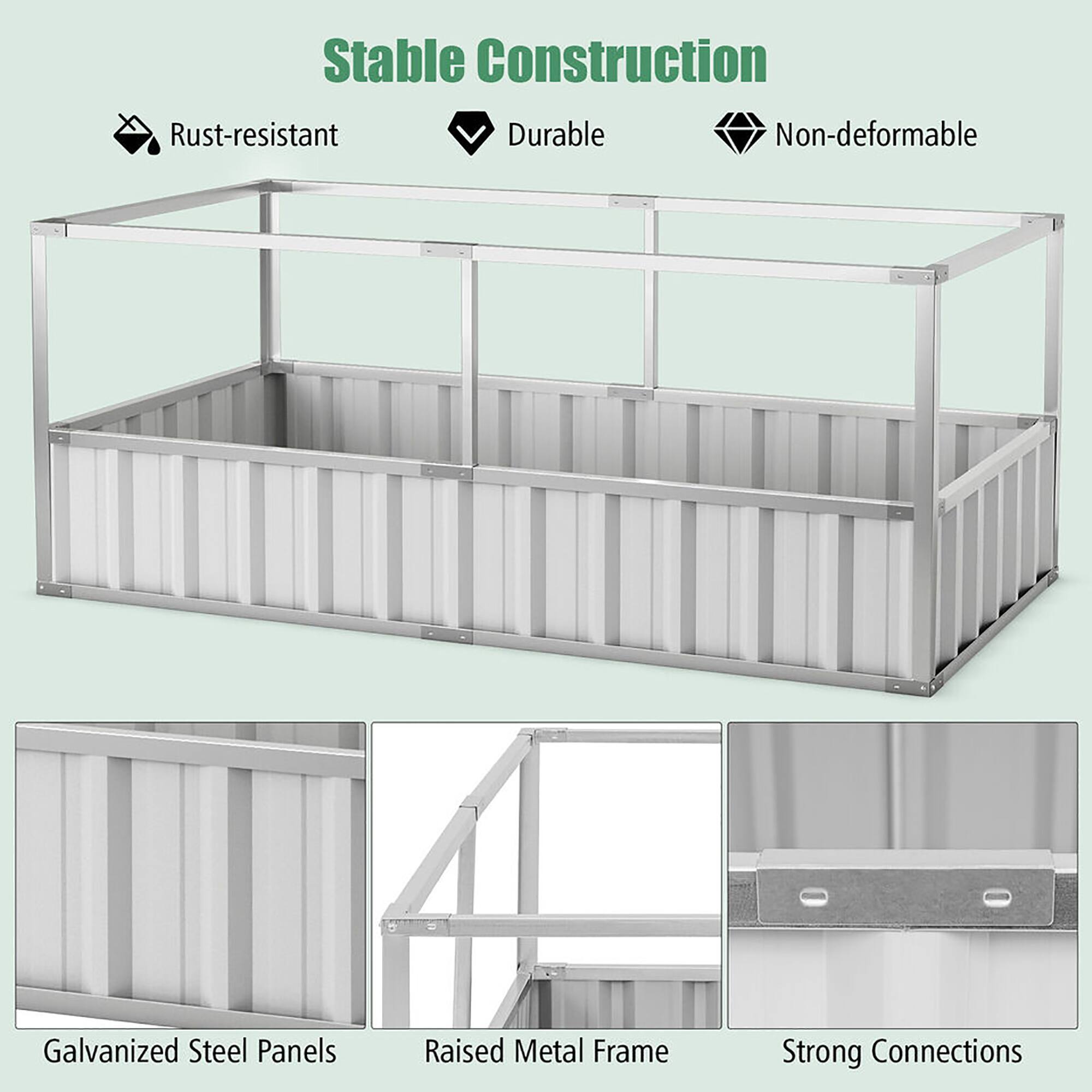 Stable Construction

- Rust-resistant
- Durable
- Non-deformable

Galvanized Steel Panels

Raised Metal Frame

Strong Connections
