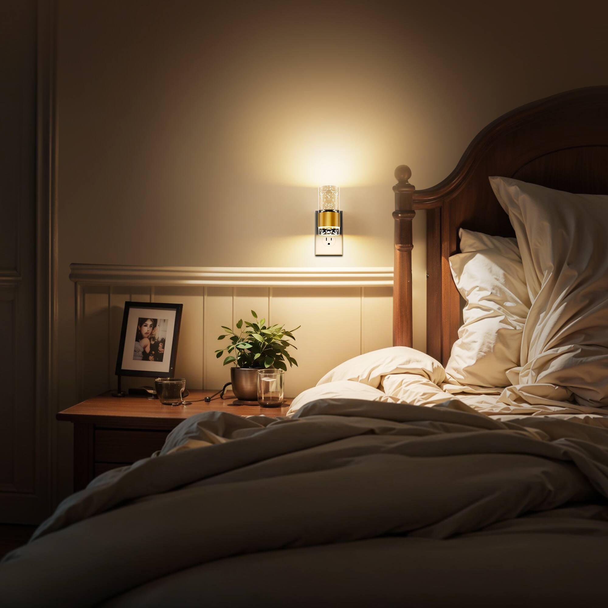 Alt View 3. Jandcase - JANDCASE 2-Pack 1W  Plug-in Night Light, 3000K Warm Glow, Bubble Acrylic Pillar,Up/Down Light - Black and Gold.
