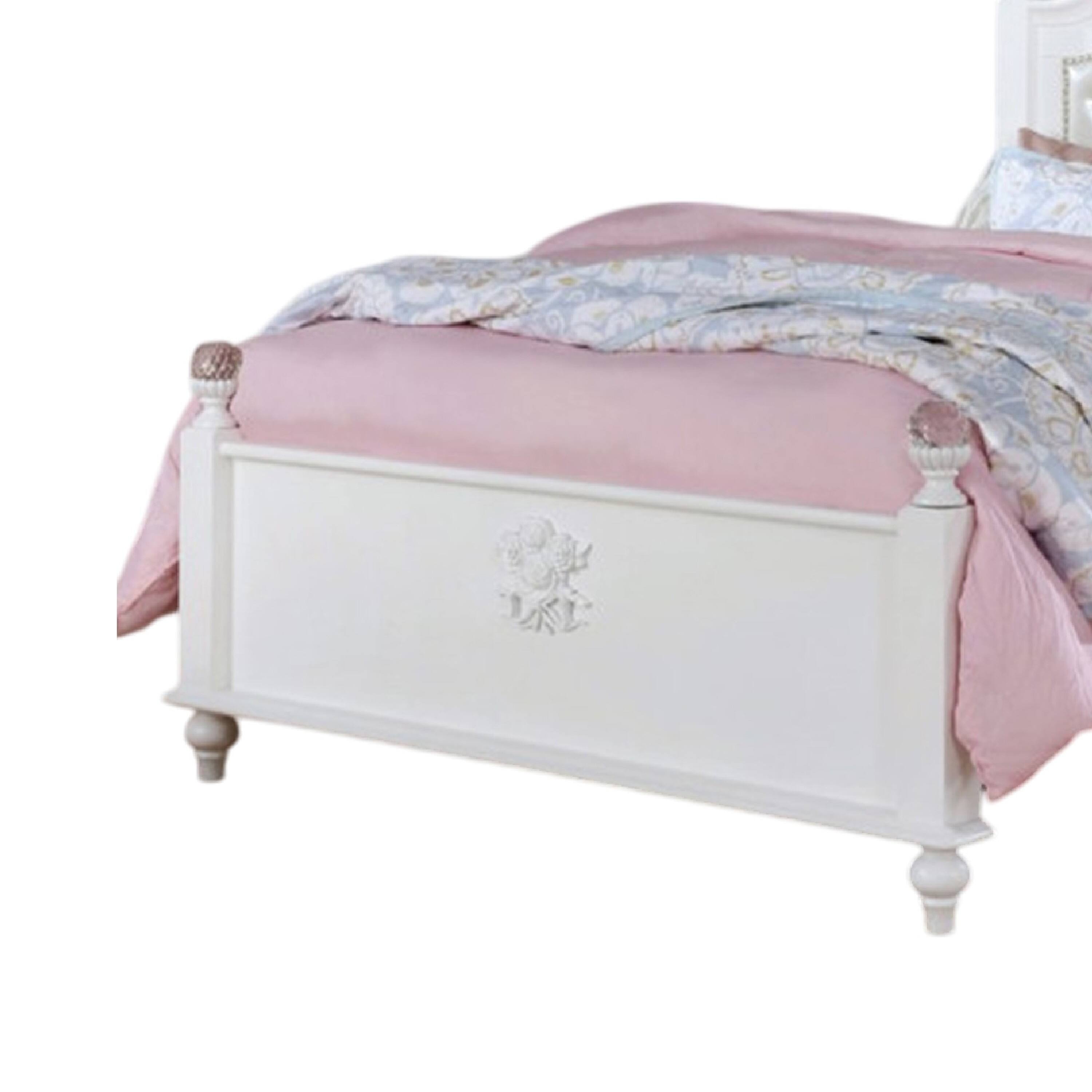 Alt View 3. Manhattan Lane - Bela Twin Size Bed w Button Tufted Headboard, White Faux Leather - White.