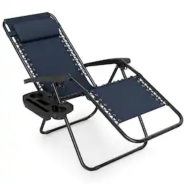 Costway - 1 PCS Zero Gravity Chair, Portable Patio Recliner with Adjustable Backrest & Pillow - Navy