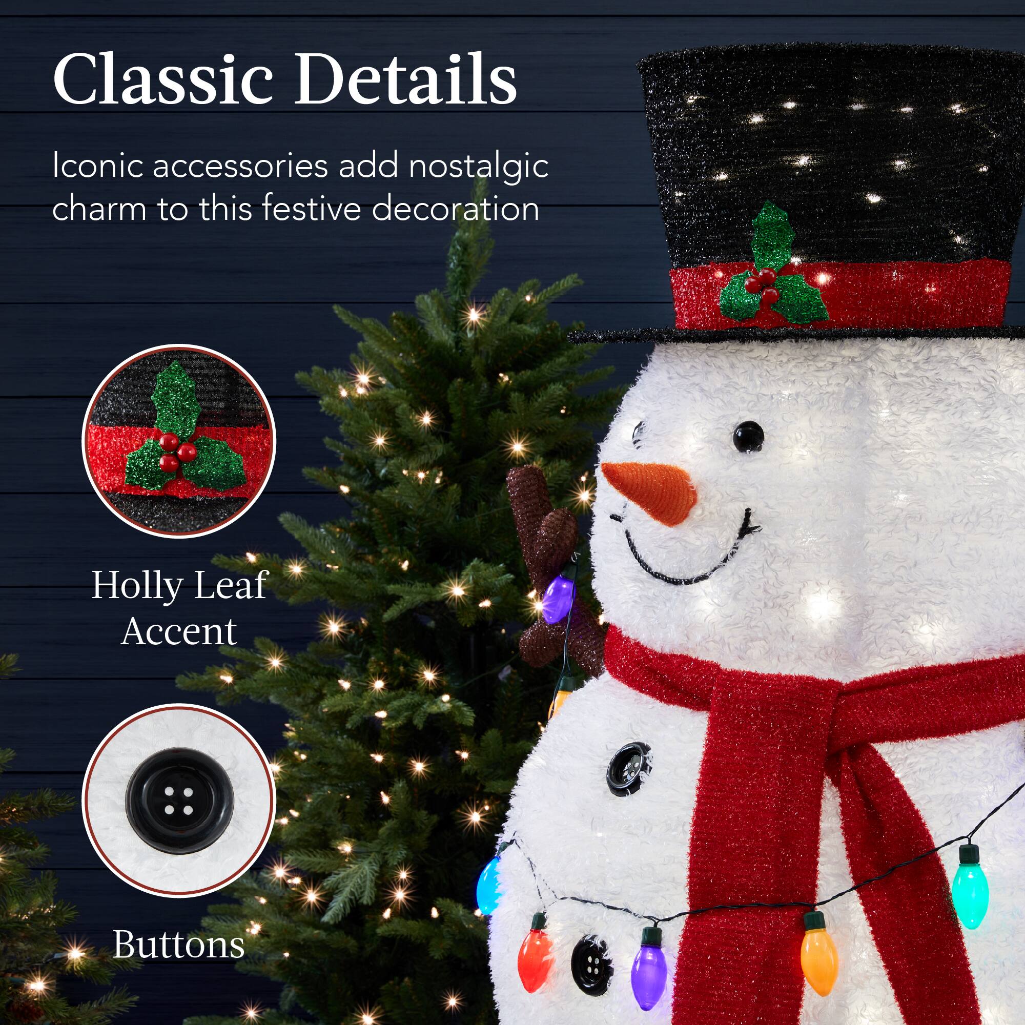 Classic Details

Iconic accessories add nostalgic charm to this festive decoration

Holly Leaf Accent

Buttons