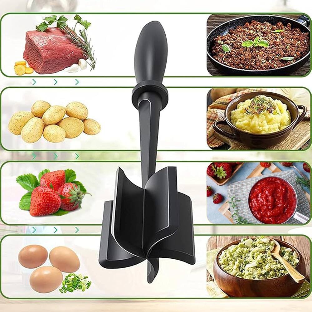 Alt View 5. MOSZAR LLC - Meat Chopper & Masher – 5-Curve Nylon Blades, Heat-Resistant, Black.