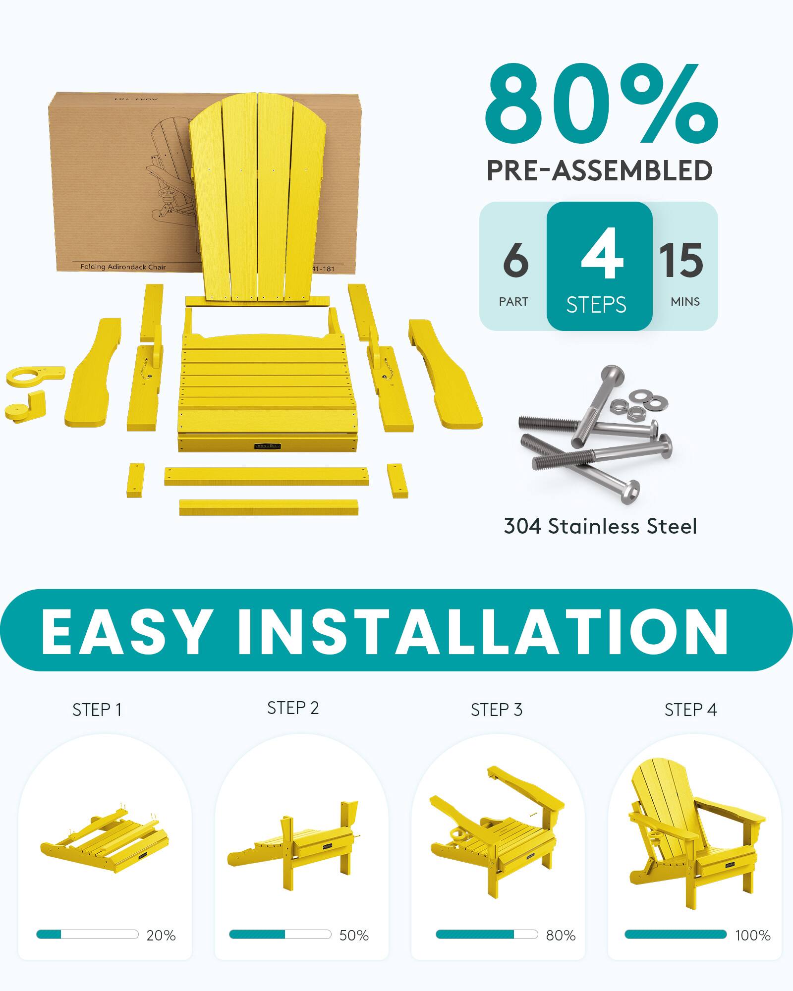 SERWALL Foldable Adirondack Chair Set of 4, Weather Resistant HIPS ...