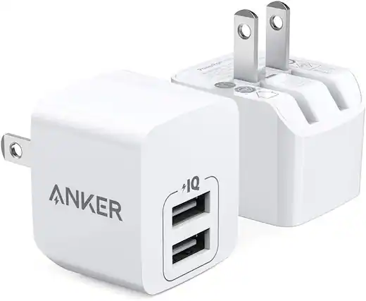 Front. Anker - USB Charger, Anker 2-Pack Dual Port 12W Wall Charger Adapter - White.