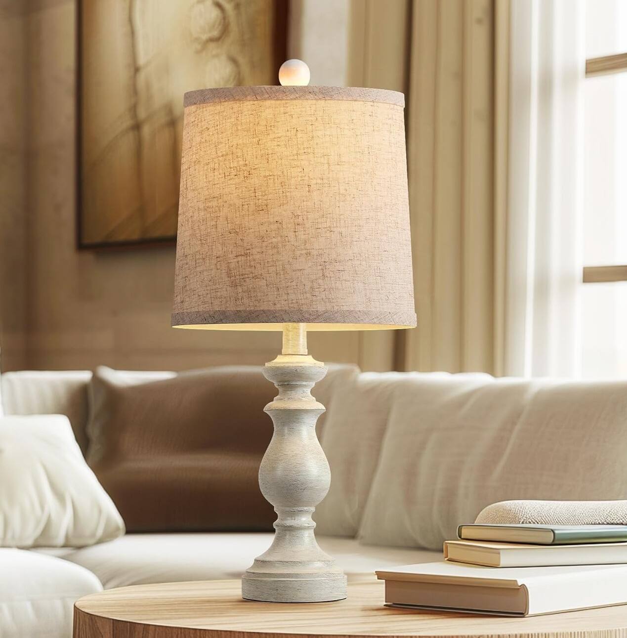 Alt View 3. FINEAK - Rustic Farmhouse Table Lamps Set of 2 with Linen Shades - Antique White.