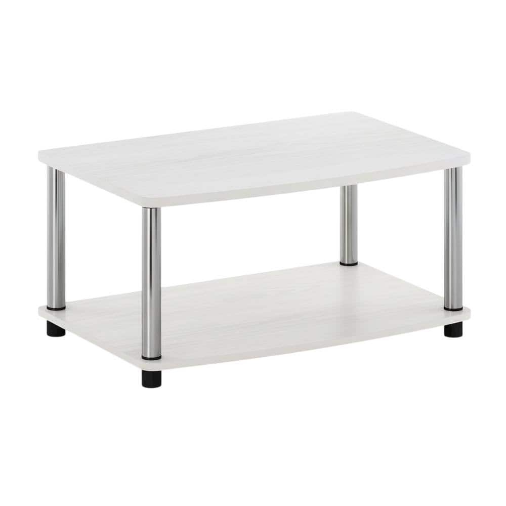 FurniFact - Oak, Chrome TV Stand, Elevated 2-Tier Design, Wooden Construction - White