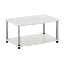 FurniFact - Oak, Chrome TV Stand, Elevated 2-Tier Design, Wooden Construction - White