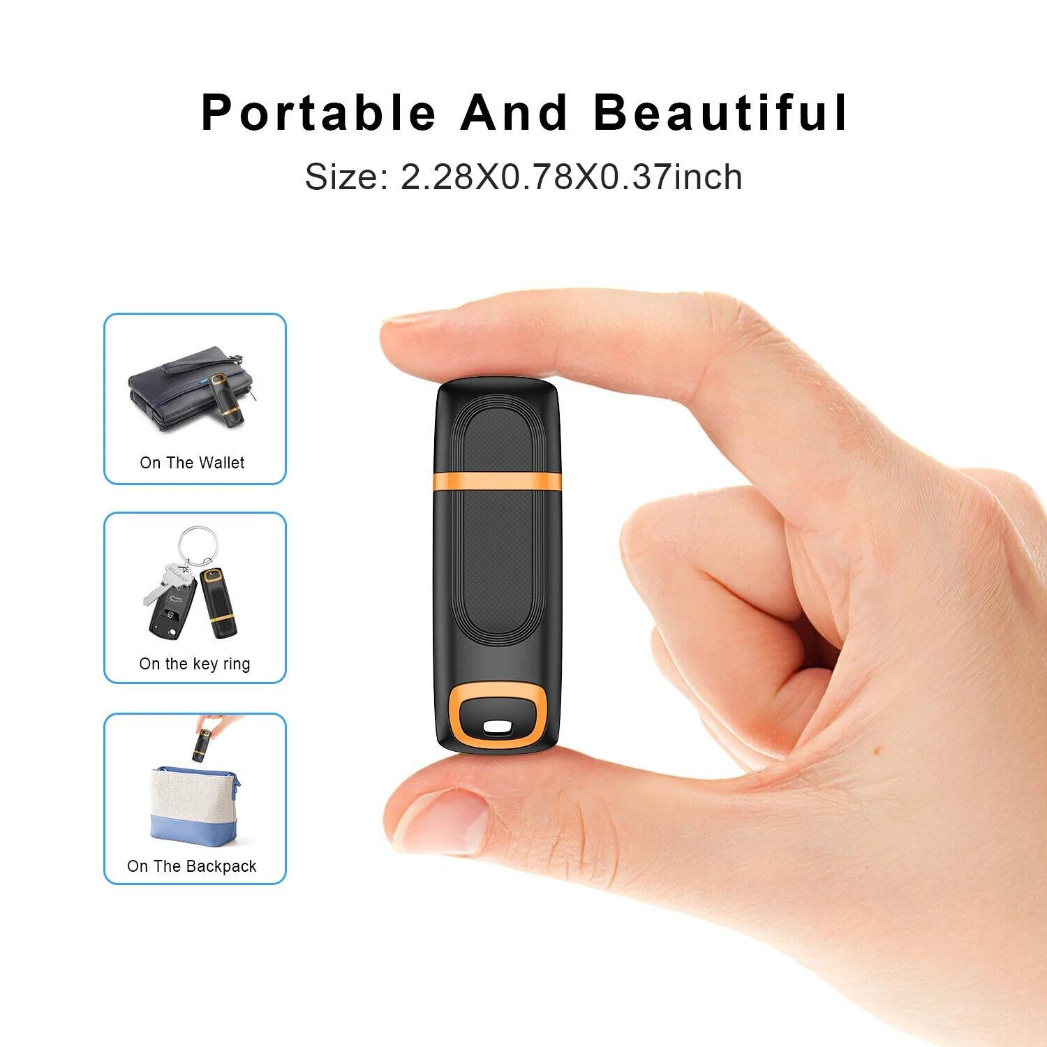 Portable And Beautiful  
Size: 2.28X0.78X0.37inch  

On The Wallet  
On the key ring  
On The Backpack