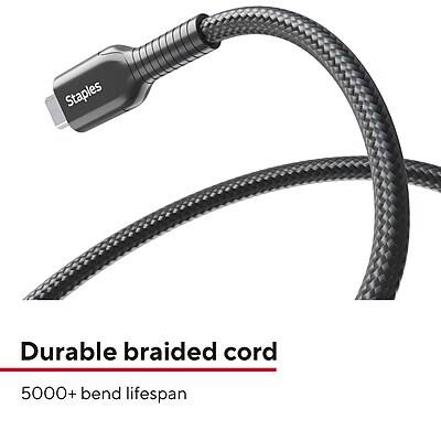 Staples Durable braided cord  
5000+ bend lifespan