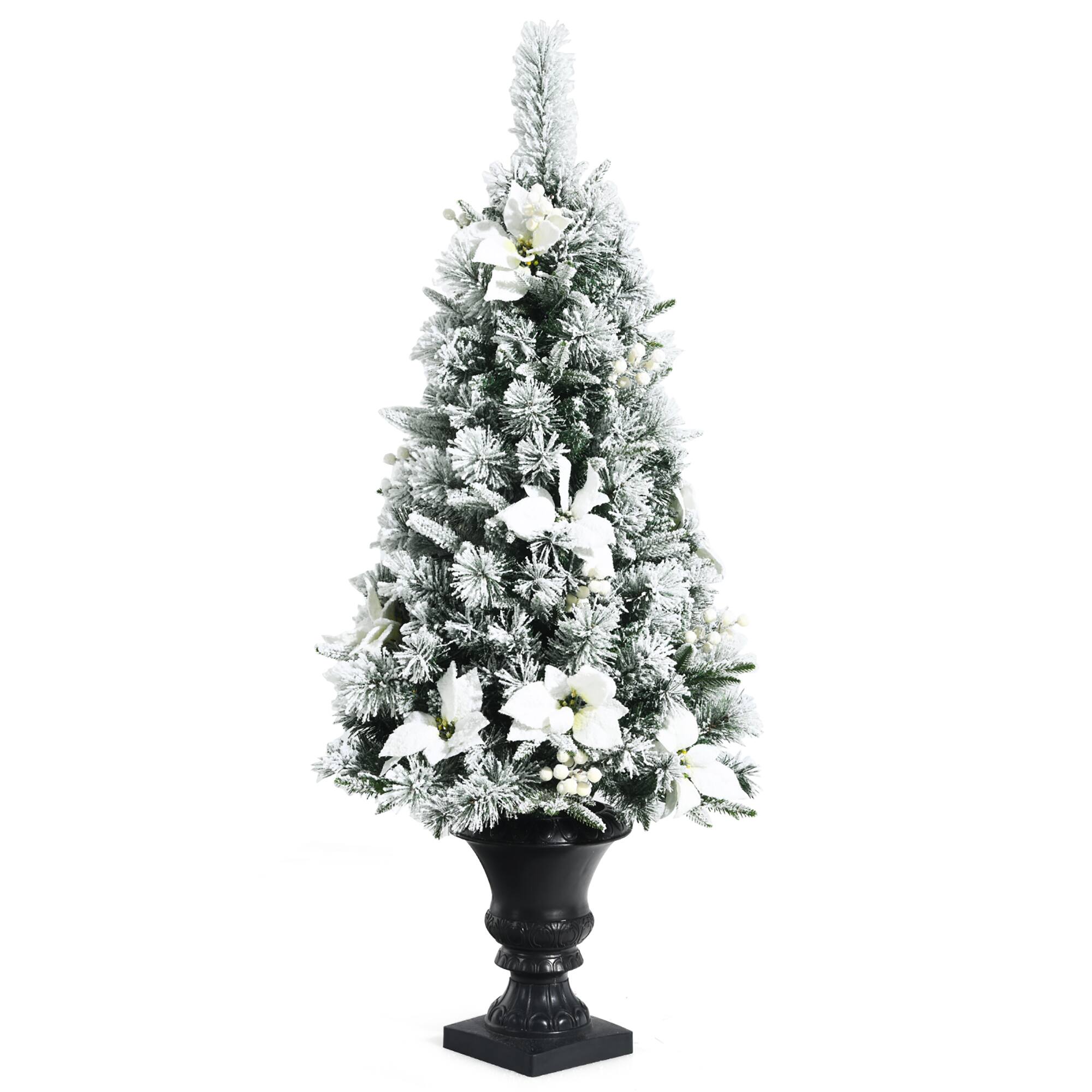 Alt View 18. Costway - 4ft Pre-lit Snowy Christmas Entrance Tree w/ White Berries & Flowers - Green/White.