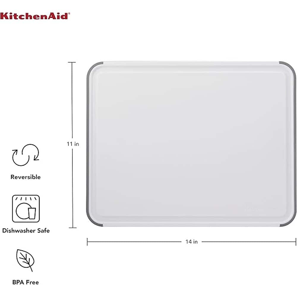 PARKER SLATER - KitchenAid Plastic Cutting Board – 11"x14", White/Gray, Non-Slip, Dishwasher Safe