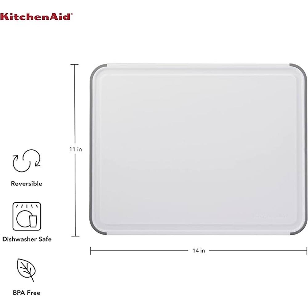 PARKER SLATER - KitchenAid Plastic Cutting Board – 11"x14", White/Gray, Non-Slip, Dishwasher Safe