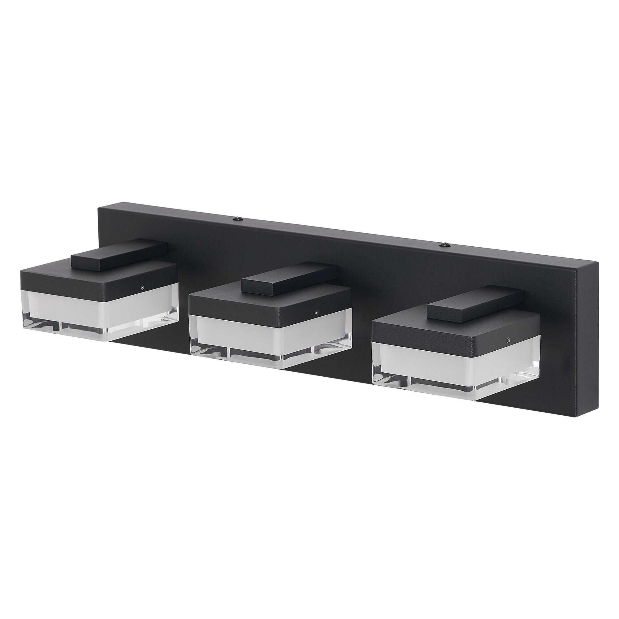 Alt View 4. HOMLUX - 18.11 in.  3 Lights Black LED Vanity Light Bar with Acrylic Shade.