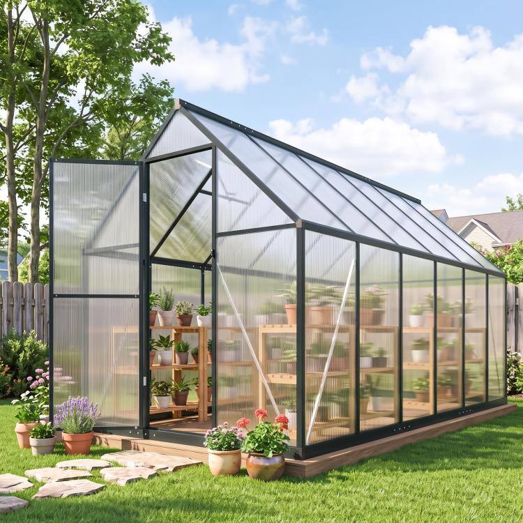 Alt View 1. PULUZ - Polycarbonate Greenhouse with Swing Door and Two Adjustable Roof Vents, Aluminum Walk-in Greenhouse, 11x6 ft - Black.