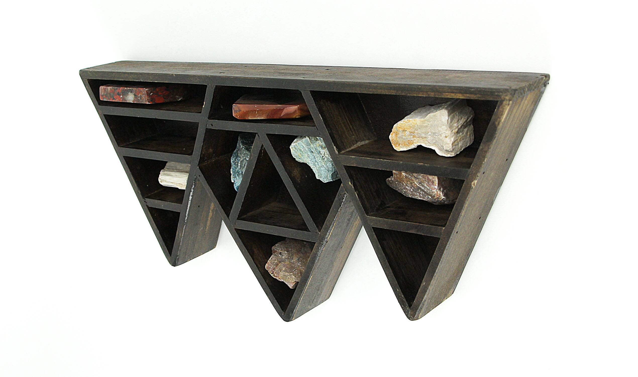 Alt View 2. Zeckos - Dark Brown Wooden Geometric Triangle Crystal Display Shelf 16.5 x 7.75 x 2 inch - Brown.