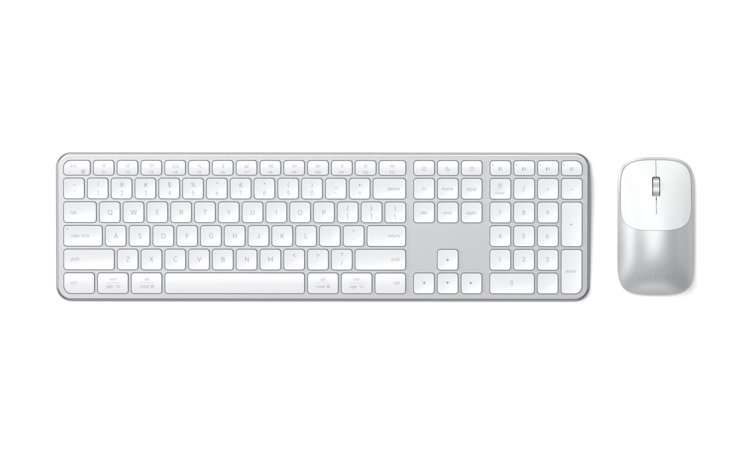 Satechi - Slim CEX3 Full-Size Wireless Keyboard & Mouse Combo - Multi-Device Bluetooth, 2.4GHz USB-C, for Mac - Silver