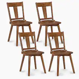Gymax - Dining Chairs Set of 4 Solid Wood Kitchen Side Chairs w/ Backrest Walnut Walnut - Brown