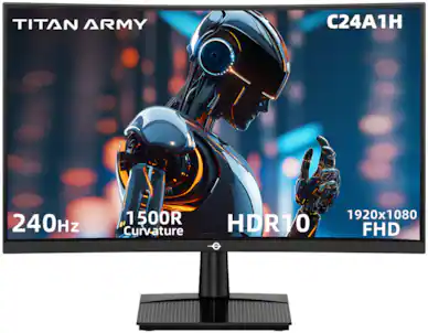 Titan-army - C24A1H 24 Inch Curved 240Hz Gaming Monitor, VA FHD 1080P 1500R, 117% sRGB HDR, 1ms MPRT, FreeSync, HDMI/DP, VESA Mount - Black