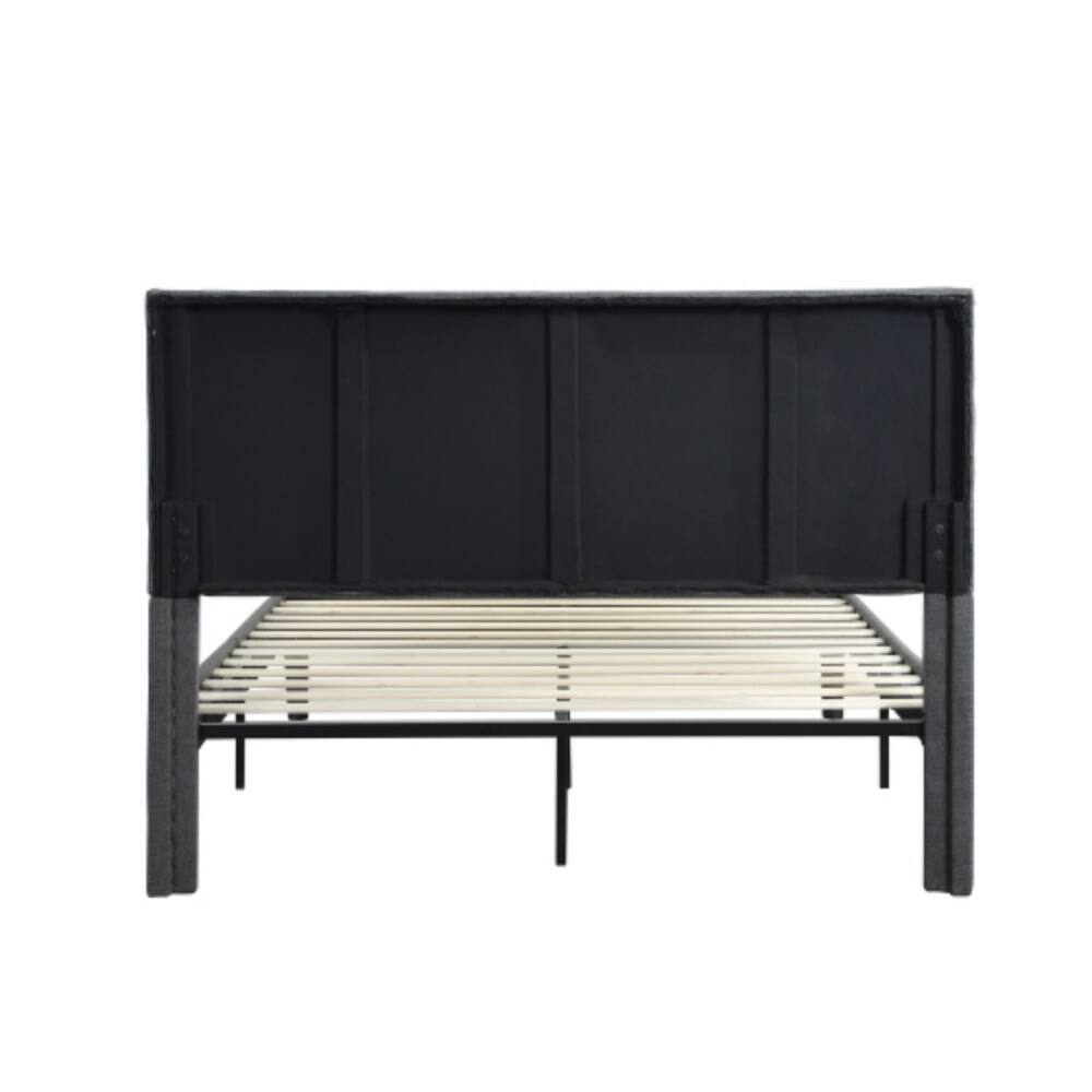 Angle. LUCKY ONE - Queen Size Upholstered Platform Bed Frame with Headboard, Strong Wood Slat Support, No Box Spring Needed, Easy Assembly - Gray.