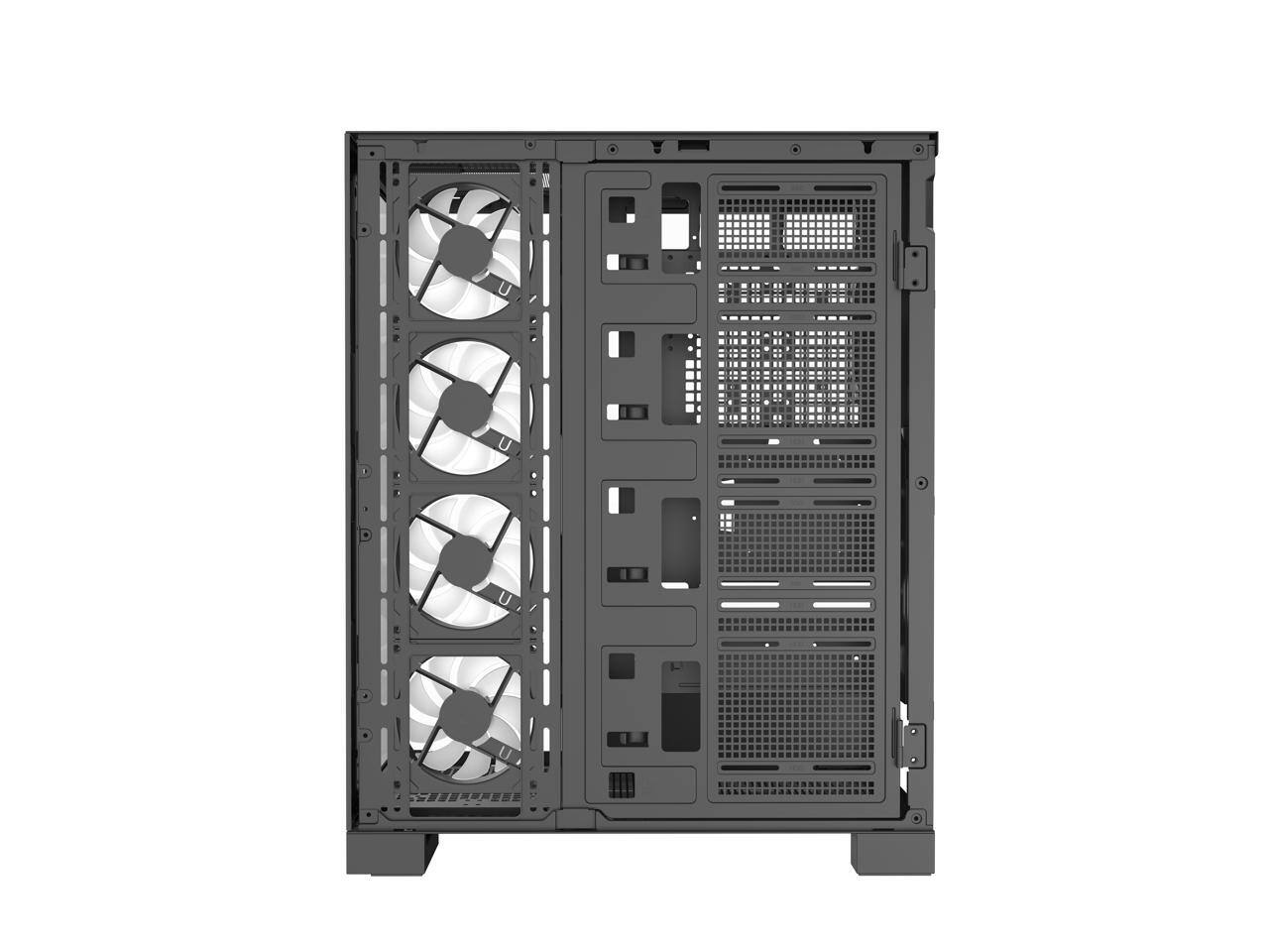 Alt View 7. DIYPC - DIYPC Vanguard-F2-Pro Black ATX Full Tower Case, Dual USB3.0/Type-C, Tempered Glass, 5x 120mm ARGB Fans, BTF Support - Black.