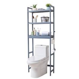 VEVOR - Over the Toilet Storage, 3-Tier Adjustable Over Toilet Bathroom Organizer, Bamboo Storage Shelf Rack with 3 Hooks - Gray