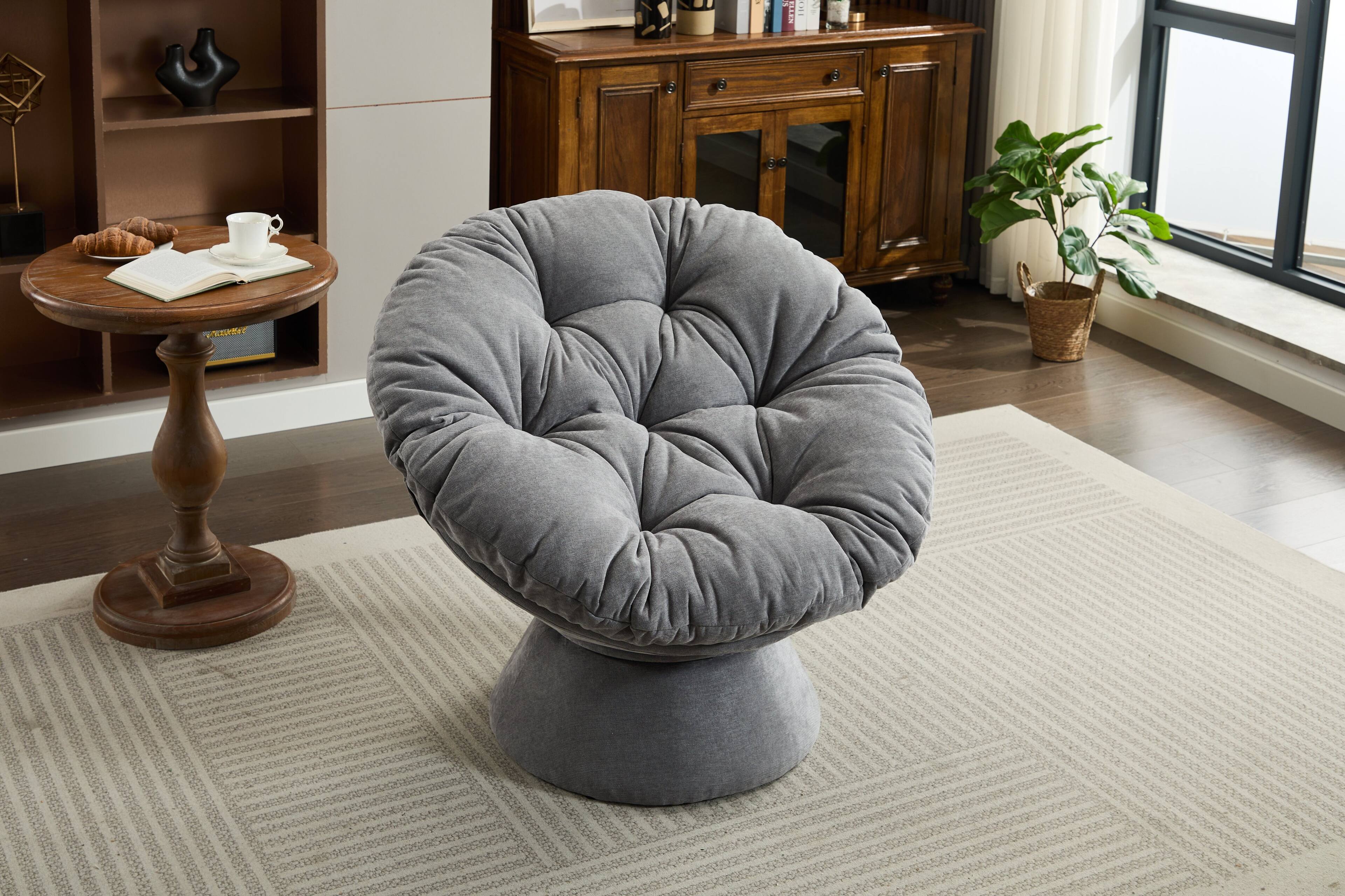 Angle. GOODSILO - Swivel Accent Chair - 360° Barrel Papasan Chair for Living Room Bedroom - Dark Grey.