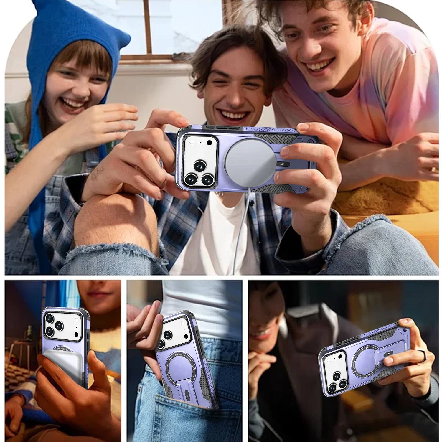 Alt View 4. Equipd - Phone Case for iPhone 18 Pro Max / iPhone 17 Pro Max (6.9"), Sturdy Magnetic Hybrid Cover with Bracket Kickstand - Purple.