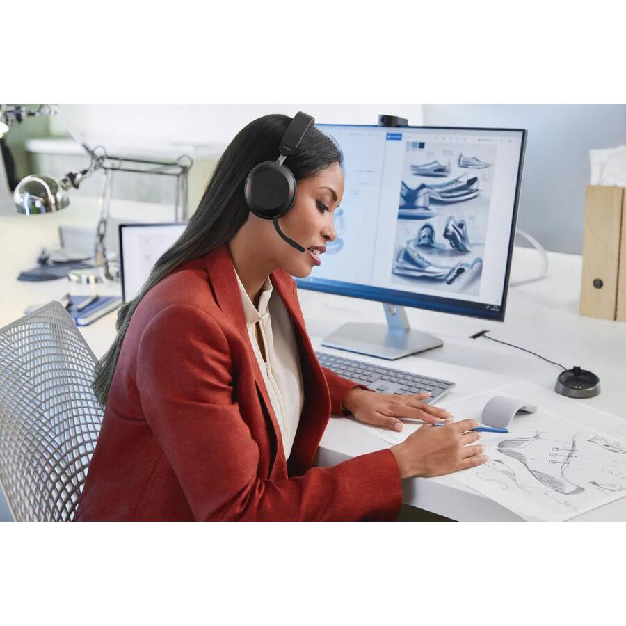 Alt View 5. Jabra - Jabra Evolve2 75 Wireless On-ear Stereo Headset - USB-A - For MS Teams - Black - Binaural - Ear-cup - 3000 cm - Black.