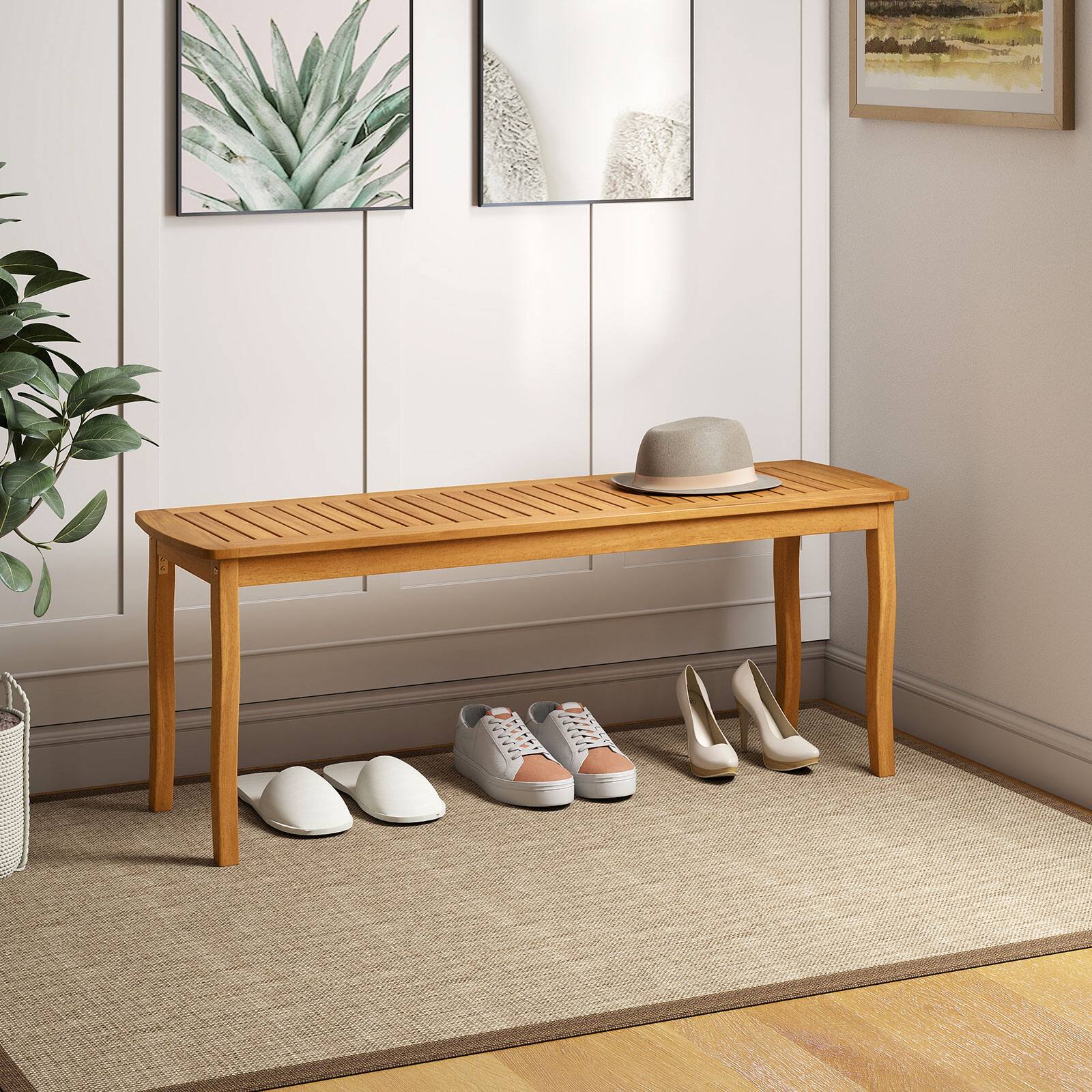 Alt View 1. Gymax - Gymax 2PCS 47'' Long Patio Dining Bench w/ Slatted Seat Backless Wooden Picnic Bench - Yellow.