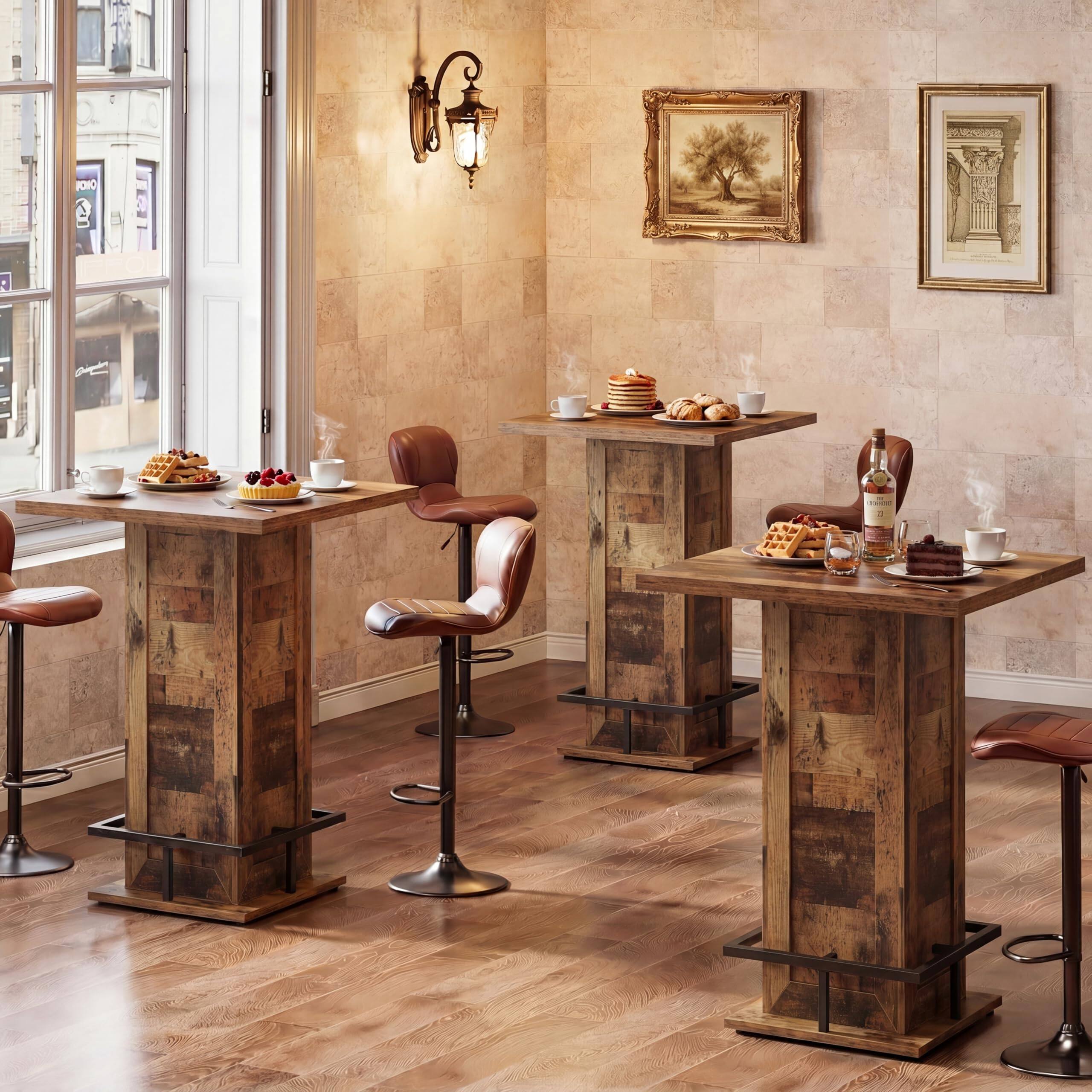 Alt View 2. Tribesigns - 39.4-Inch Tall Square Bar Table with MDF Pedestal, Metal Base and Footrest for Kitchen or Bistro - Dark Brown.