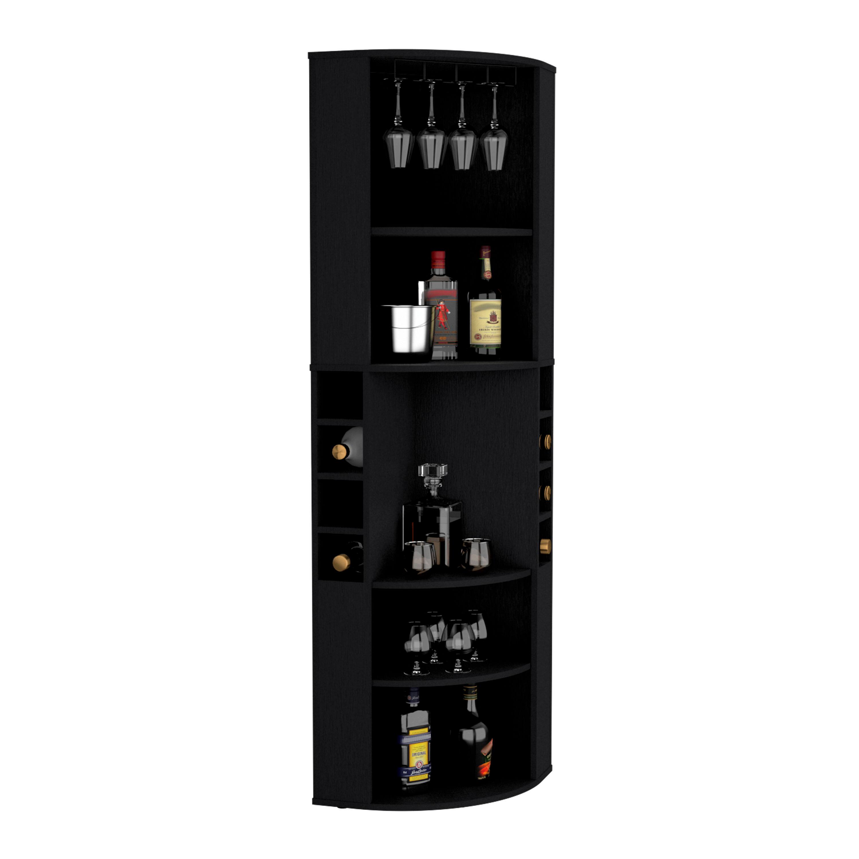 Alt View 2. TuHome - Oban Corner Bar Cabinet With Five Shelves , Eight Bottle Cubbies And Steamware, Bar Room - Black.