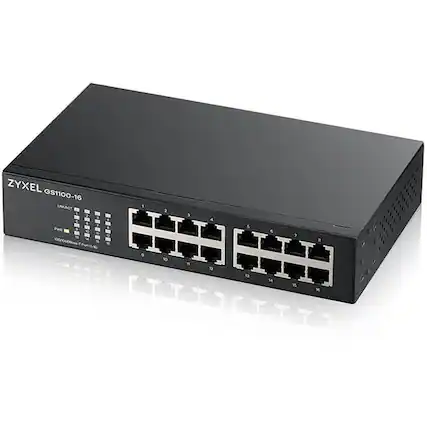 ZYXEL GS1100-16
UNMANAGED
1 2 3 4 5 6 7 8 9 10 11 12 13 14 15 16
1000BASE-T
POWER
1000BASE-T
10/100BASE-TX
10/100BASE-TX