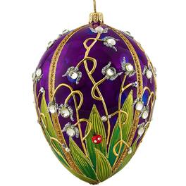 Joy to the World Collectibles - Joy to the World Glitterazzi Ladybug Jeweled Egg Polish Glass Christmas Tree Ornament Poland - Purple