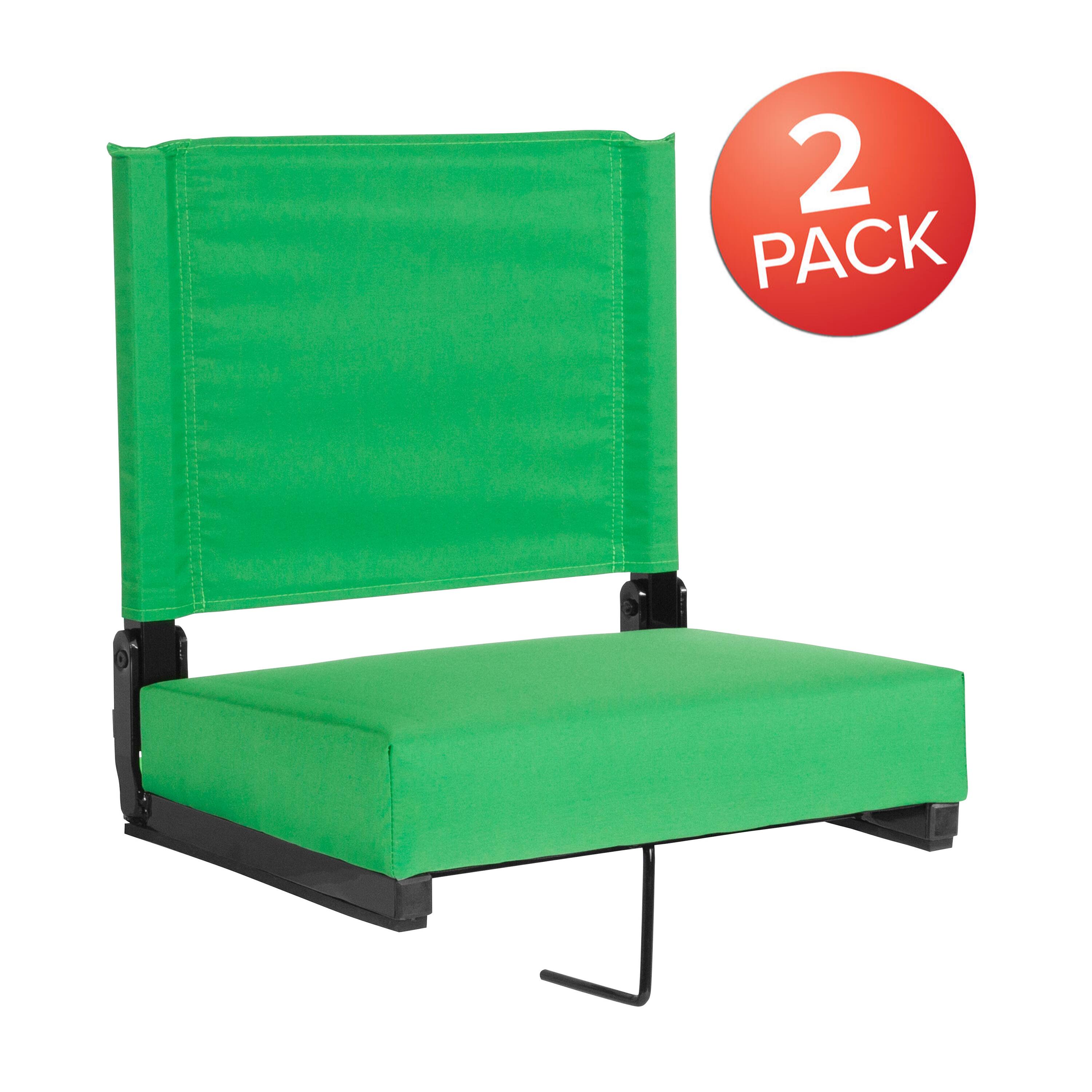 Alt View 1. Emma + Oliver - Set of 2 500 lb. Rated Lightweight Stadium Chair with Ultra-Padded Seat - Bright Green.