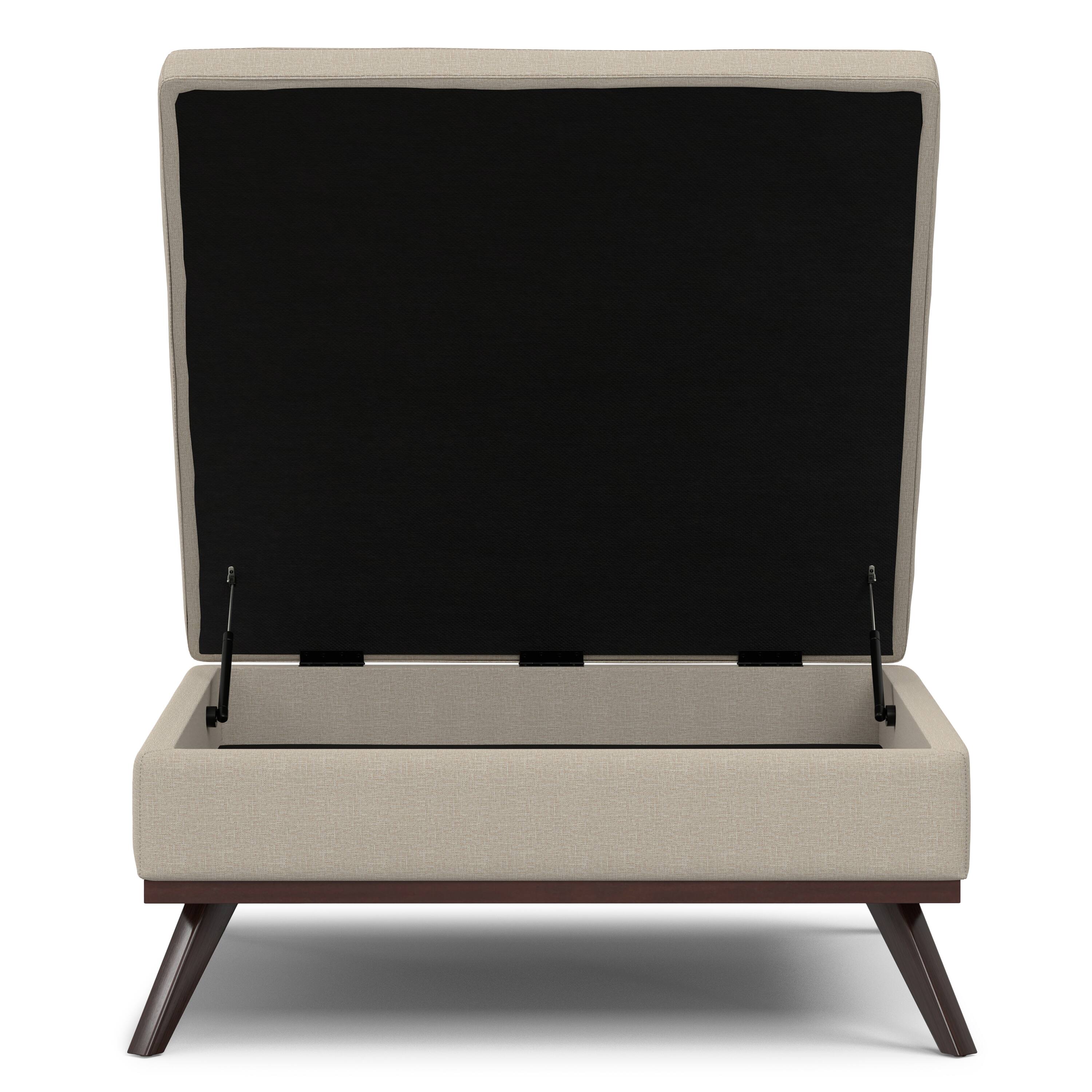 Alt View 4. Simpli Home - Owen 40 inch Wide XL Square Coffee Table Storage Ottoman in Natural Polyester Fabric - Natural.