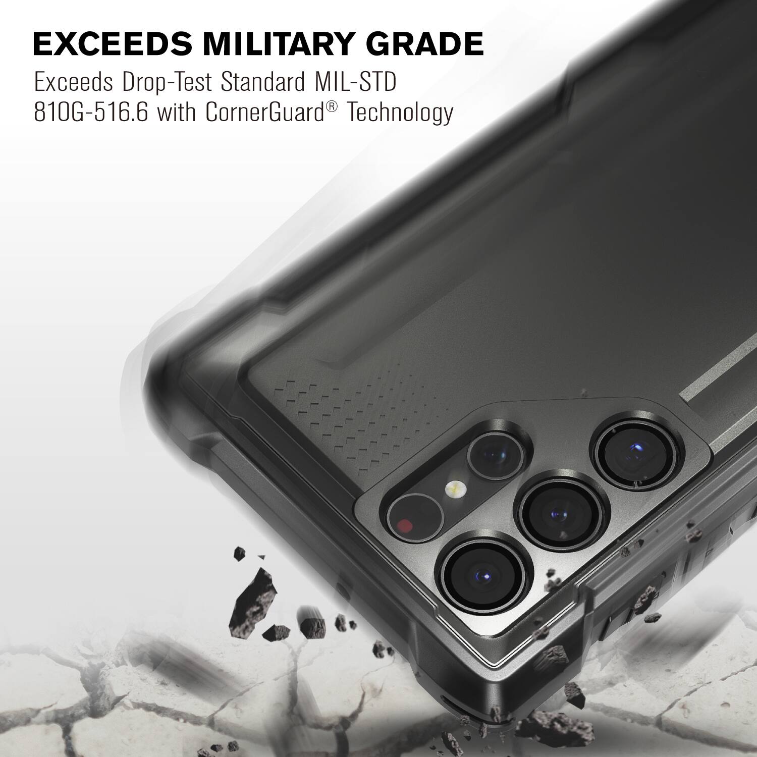 EXCEEDS MILITARY GRADE
Exceeds Drop-Test Standard MIL-STD 810G-516.6 with CornerGuard® Technology