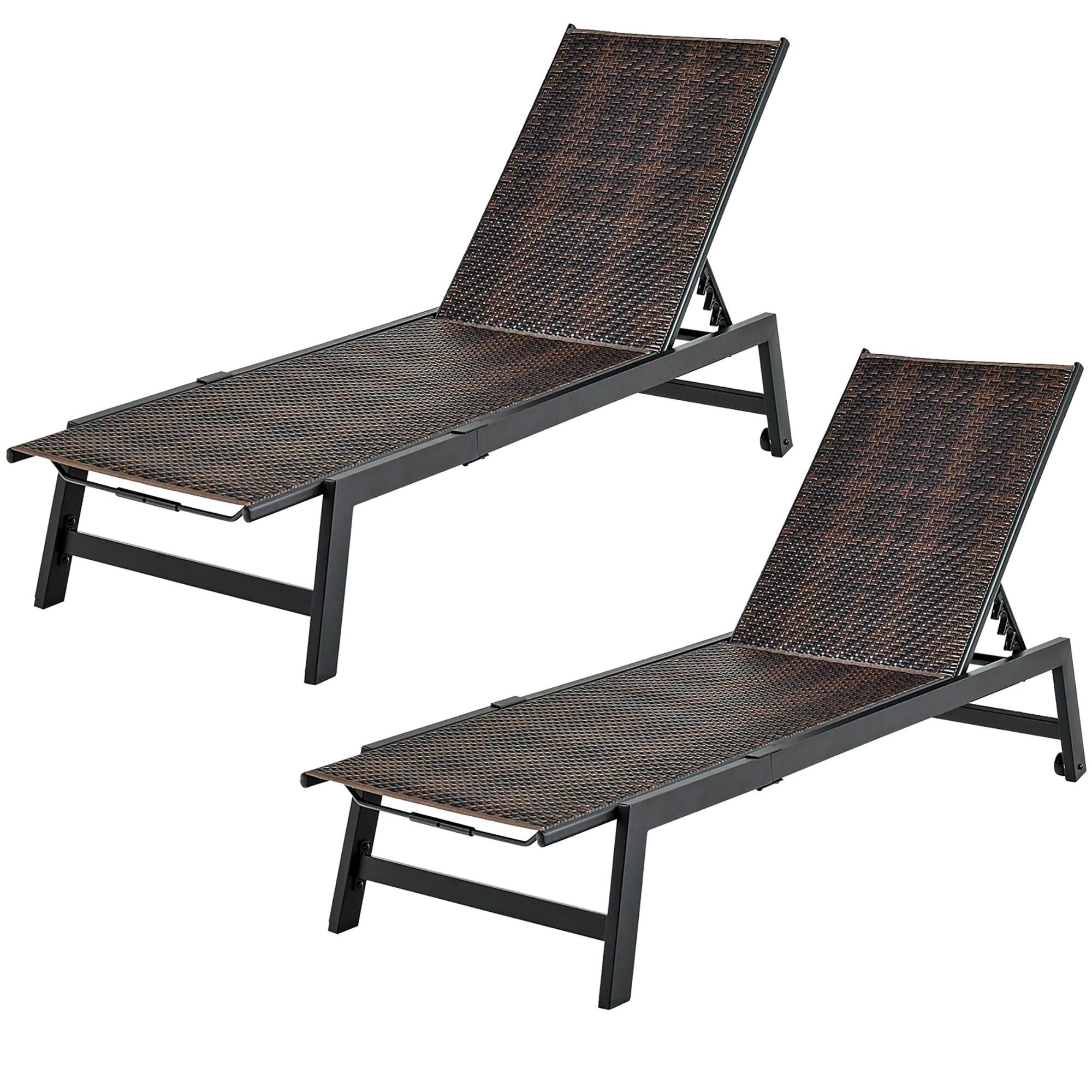 Alt View 7. Gymax - Gymax 2PCS Patio PE Rattan Chaise Lounge Outdoor Recliner w/ 5-Level Backrest Backyard Poolside - Mix Brown.