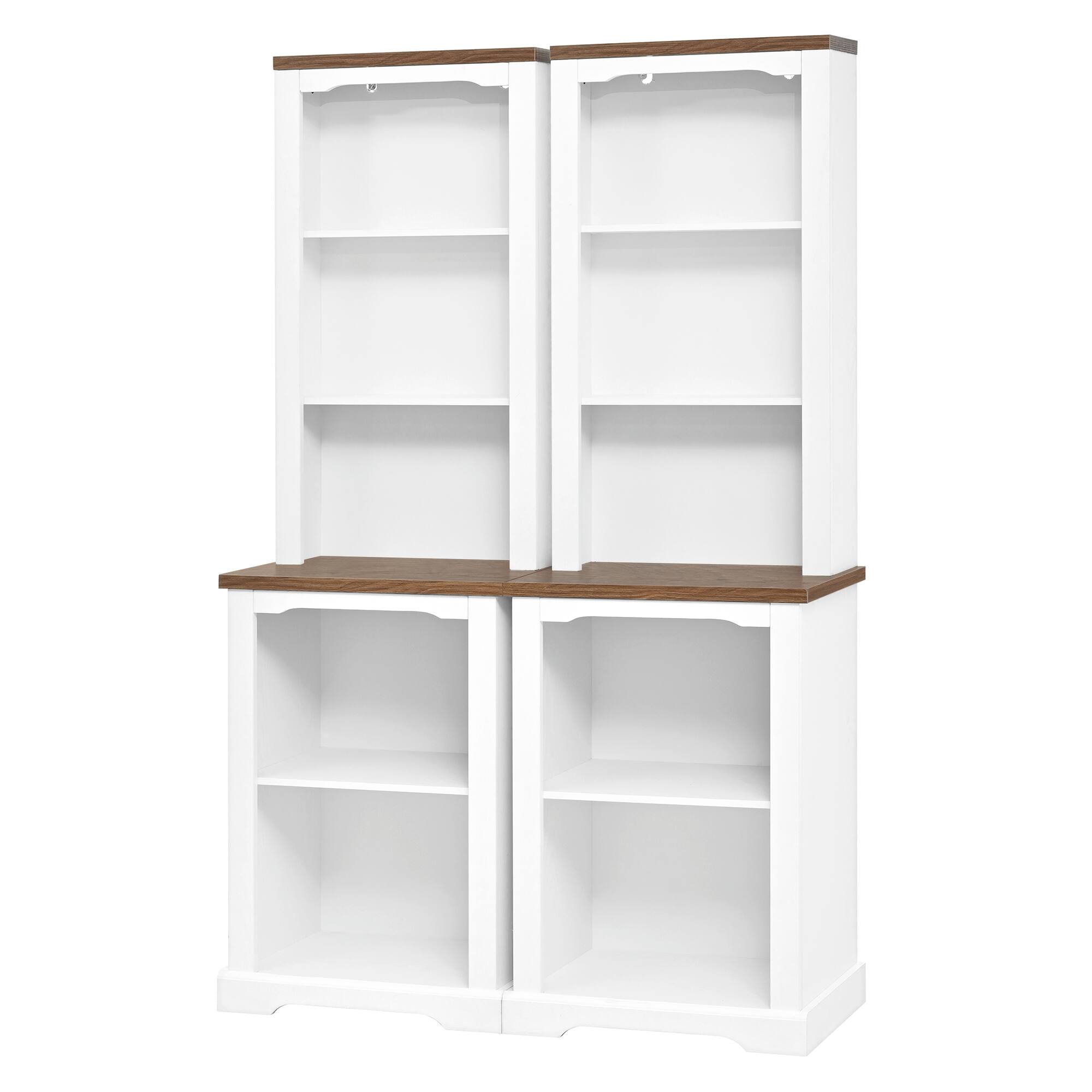 Left. Whisen - 2-Piece Curved Design Tall Storage Cabinet, Open Bookshelf Display Case for Primary Living Space - White.