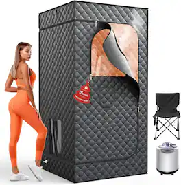 Sugift - Portable Steam Sauna Box for Home with 3L Steam Generator Folding Chair and 15 Heat Levels - Black