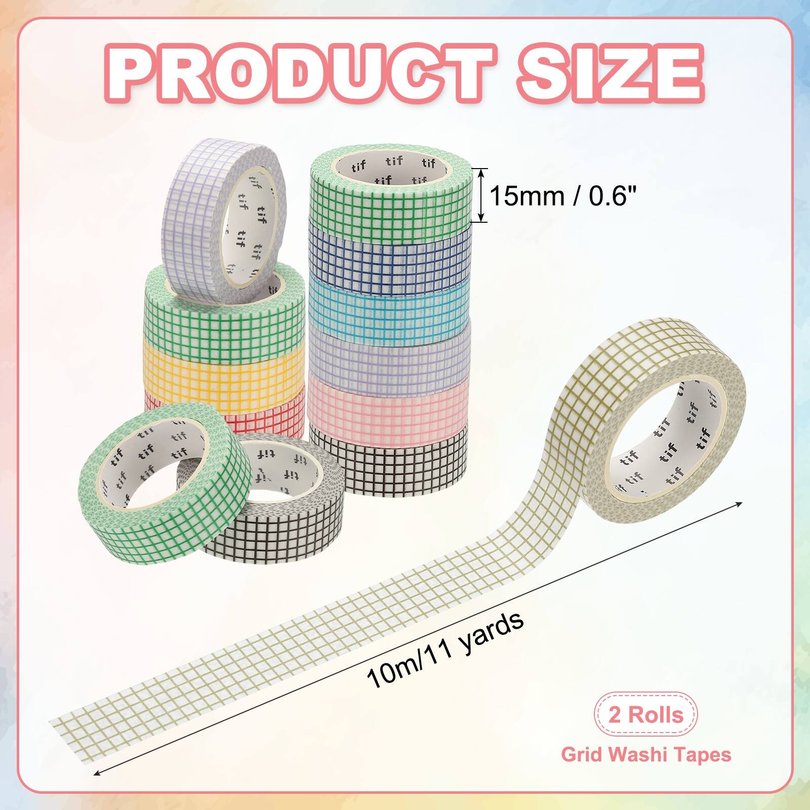 Unique Bargains 2 Rolls Grid Washi Tape, 0.6in x 11yds Decorative ...
