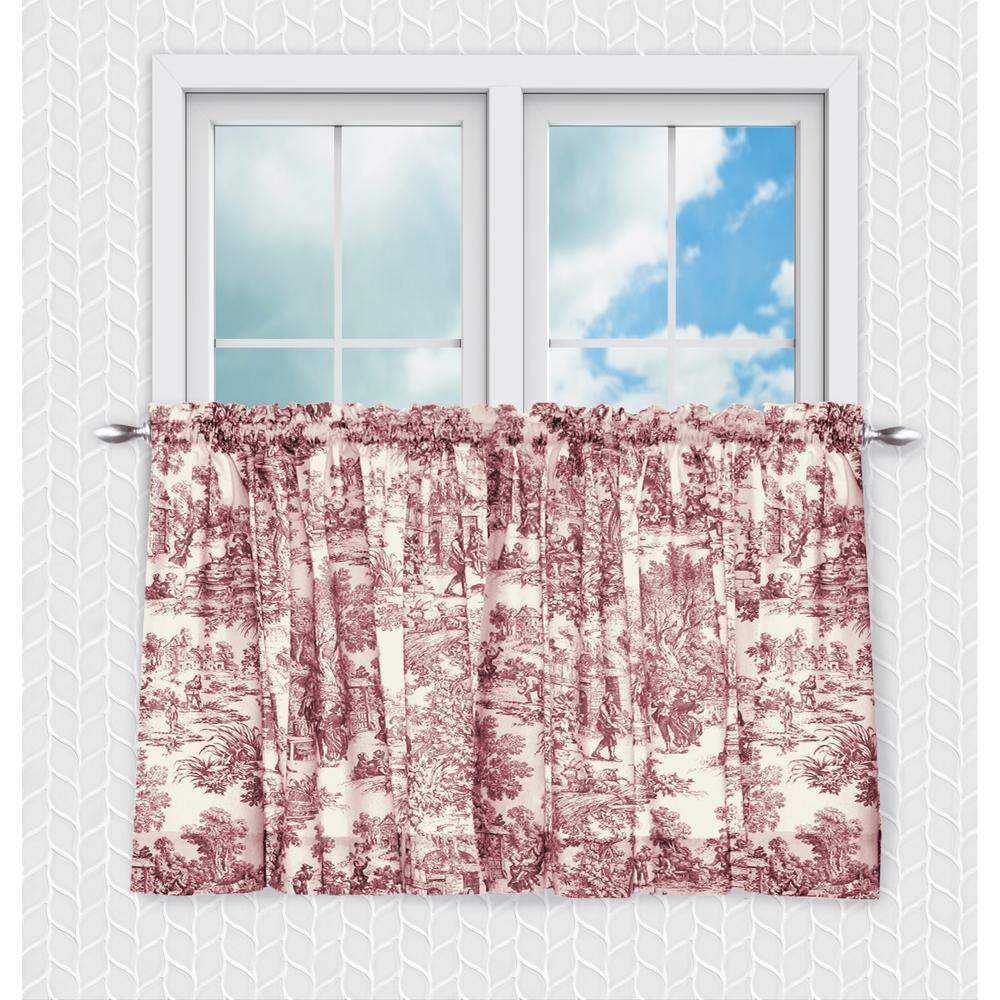 Front. SKL Home - Ellis Curtain Victoria Park Toile Room Darkening Window Rod Pocket Pair Set With 2 Tiers - 2-Piece - 68" x 24" Red - Red.