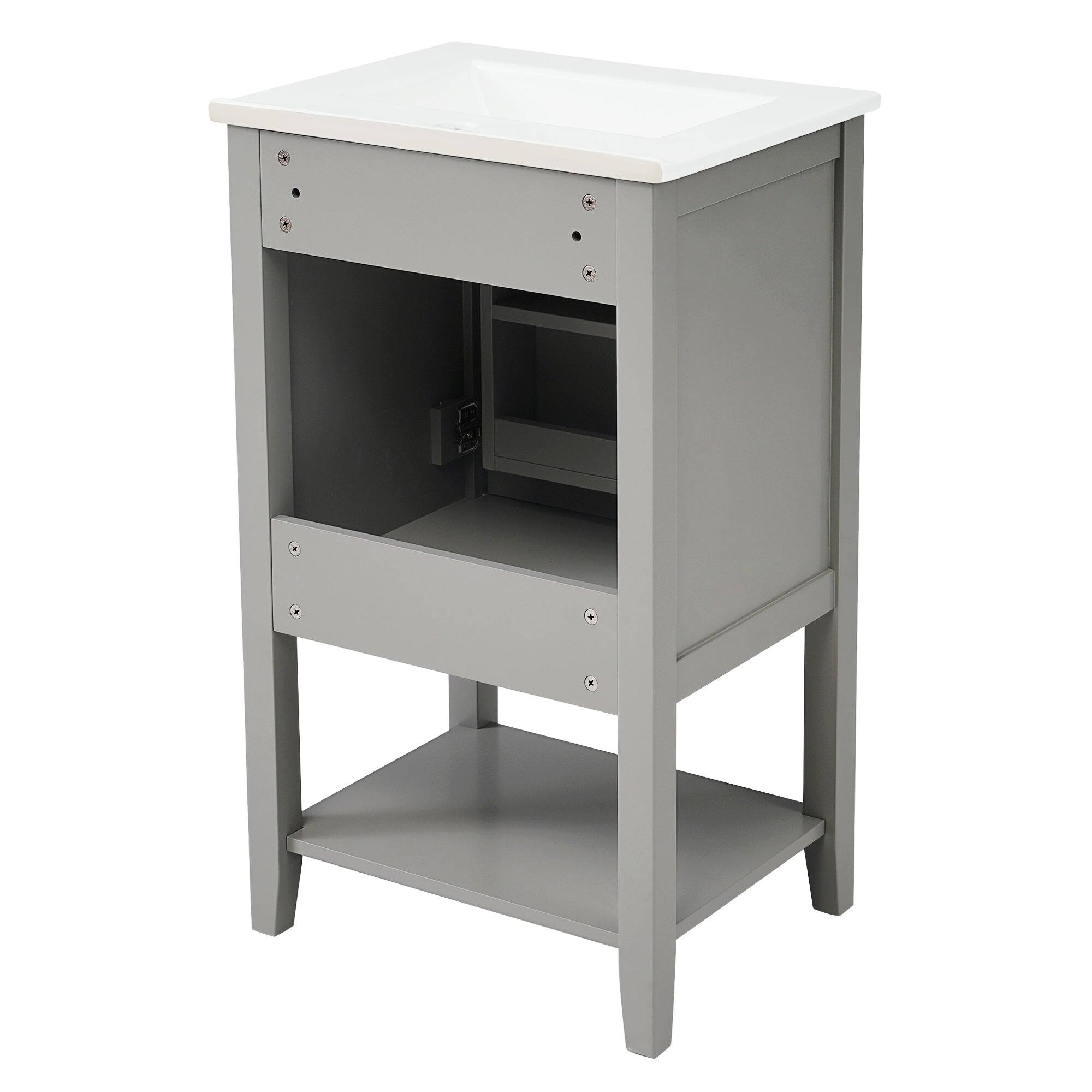 Left. Boyel Living - 20 Inch Bathroom Vanity with Sink Cabinet with Soft Close Door Storage Rack and Open Shelf Grey - Grey.