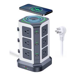 Dazzed Corner - Power Strip Tower, Wireless Charger Surge Protector,6.5 ft Extension Cord - Gray