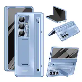 Dteck - For Samsung Galaxy Z Fold8 Ultra Case Rugged Built-in Screen Protector Hinge Protection Invisible Kickstand+Stylus - Blue