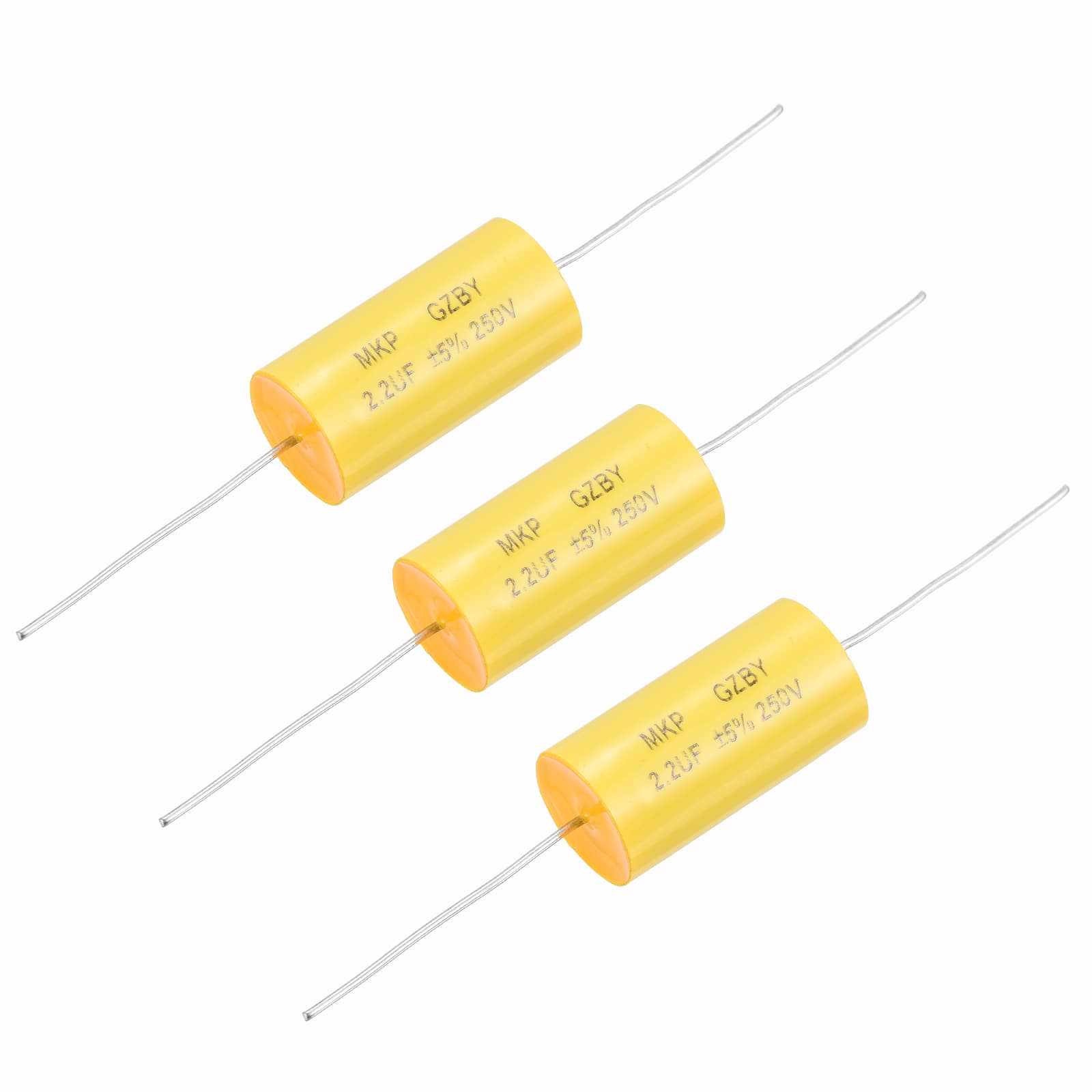 Unique Bargains - 3pcs 2.2uf Frequency Divider Capacitor, 250V Axial Audio Speaker Crossover MKP Film Capacitor - Yellow