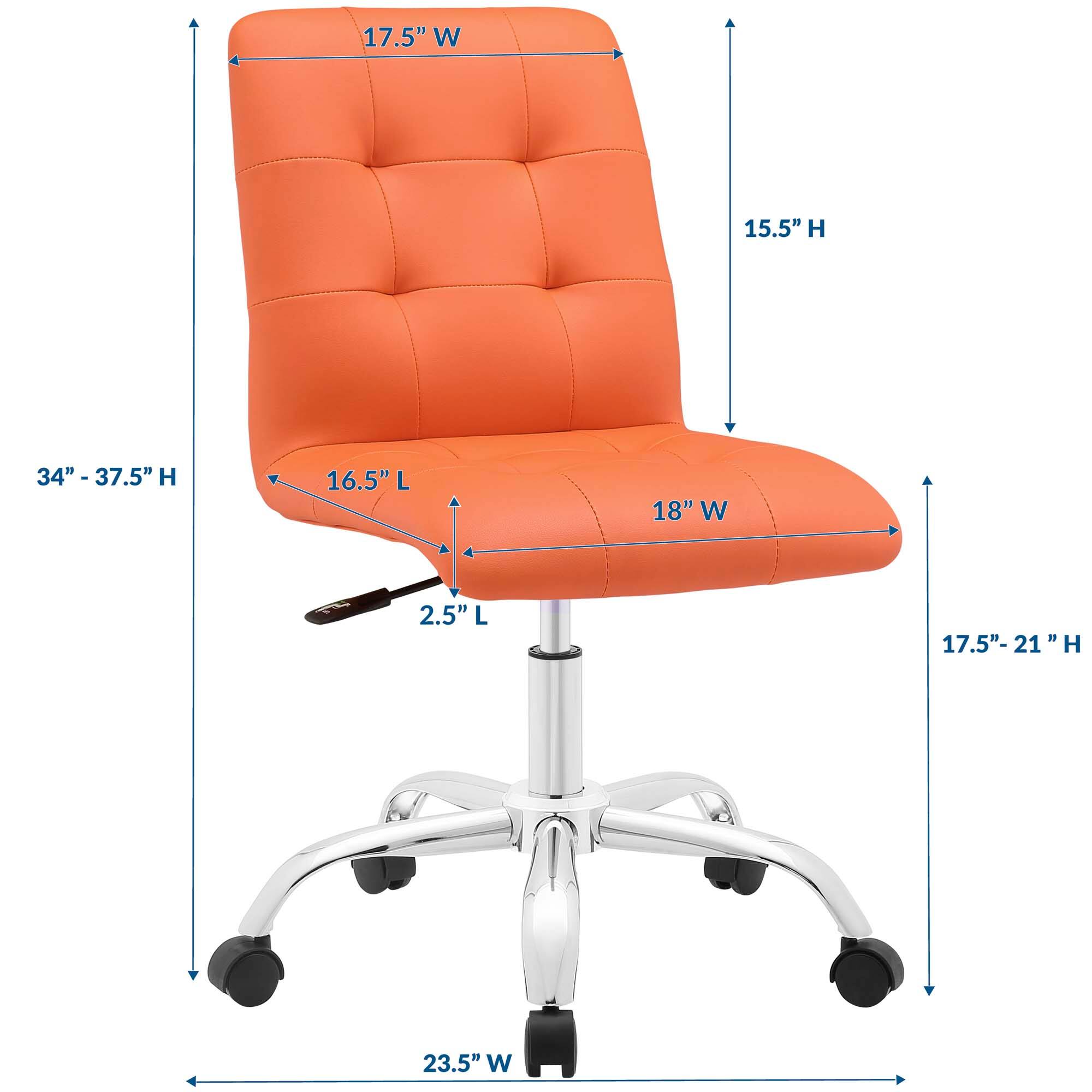 - Width: 17.5" W
- Height: 15.5" H
- Depth: 16.5" L
- Seat Width: 18" W
- Seat Depth: 2.5" L
- Overall Height: 34" - 37.5" H
- Adjustable Height: 17.5" - 21" H
- Base Width: 23.5" W