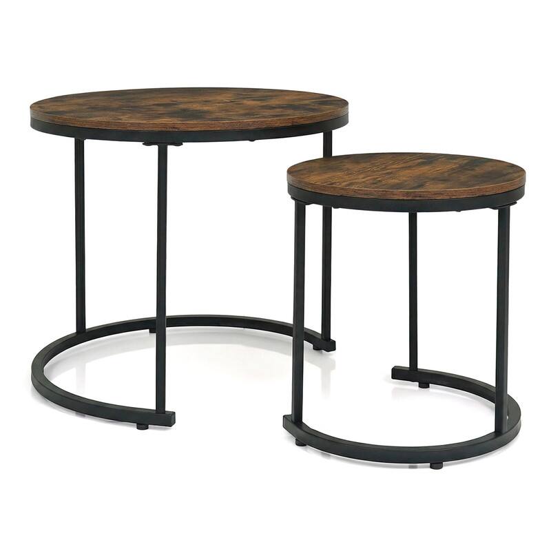 Alt View 2. WELLFOR - Modern Nesting Coffee Table Set of 2, 24 in Round Coffee Table for Small Place, End Side Tables Night Stand - Rustic Brown.