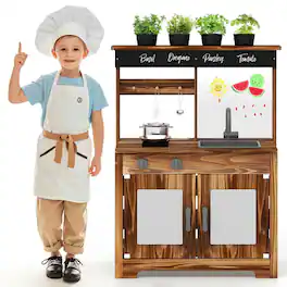 Resenkos - Fir Wood Mud Kitchen Play Set with Pots & Removable Sink - Outdoor Pretend Cooking Toy - Natural - Brown