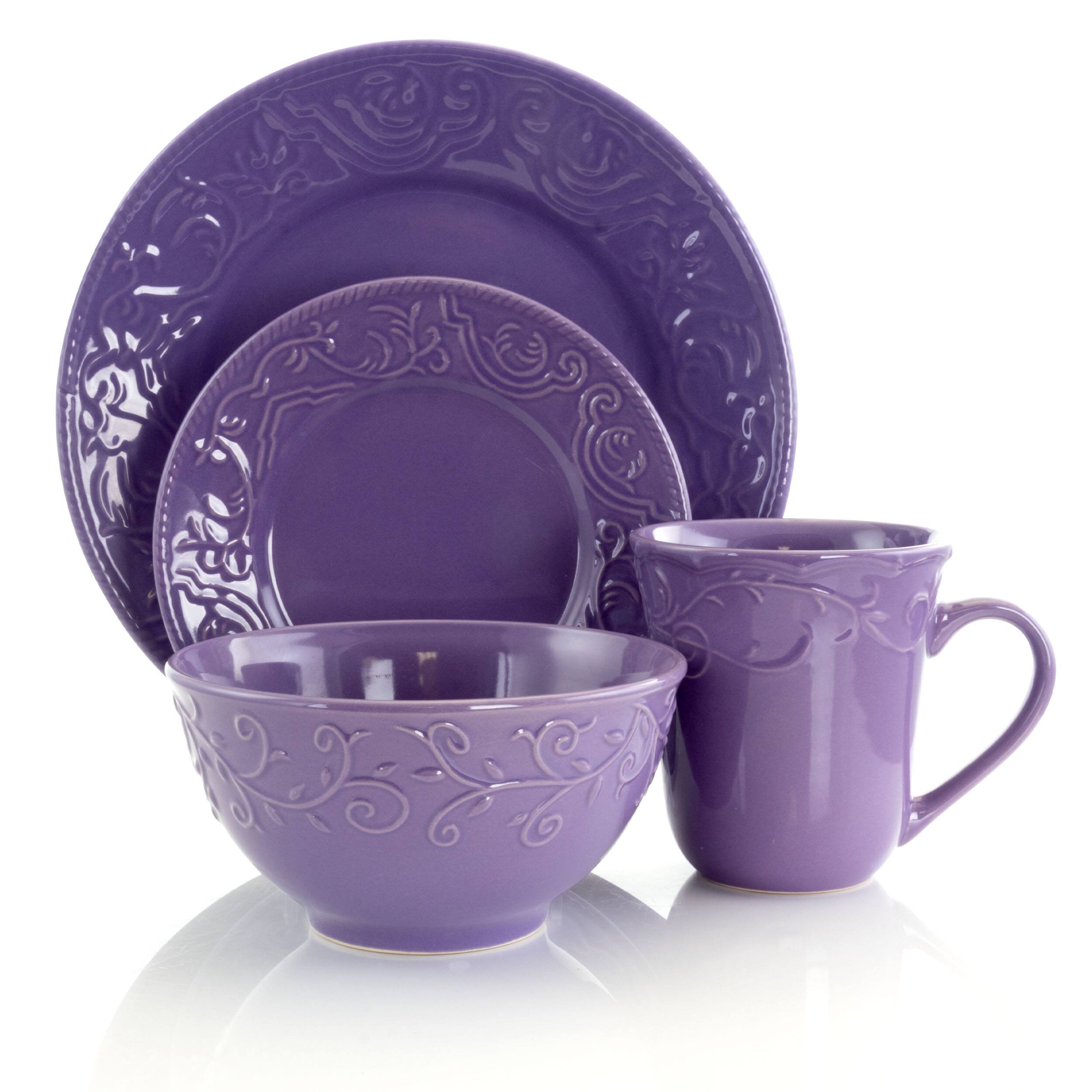 Alt View 1. Elama - Elama Lilac Fields 16-Piece Dinnerware Set - Lavendar.