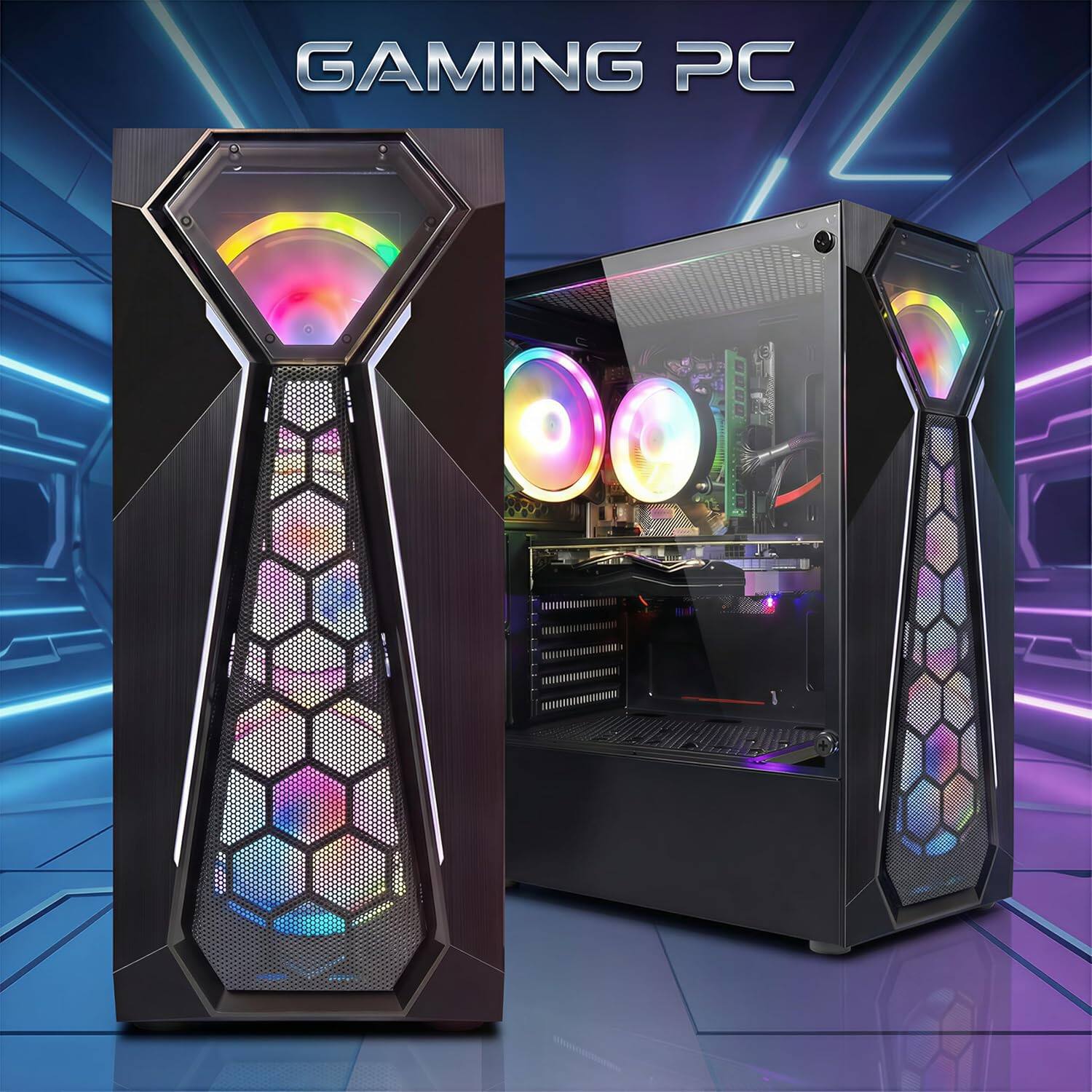 Left. STGAubron - STGAubron Gaming Desktop PC, AMD Ryzen 3 3200G up to 4.0G, Radeon RX 580 8G, 16GB DDR4, 512GB SSD, WiFi, BT 5.0, Win11H - Black.